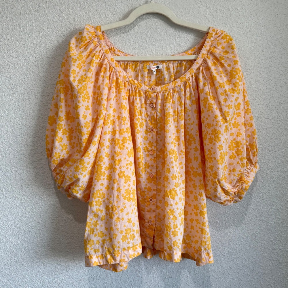 Evereve Sundry Ditsy Floral Cotton Puff Sleeve Button Front Blouse‎ Cottagecore